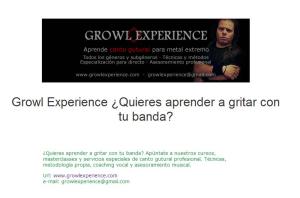 Fragmento del anuncio de Growl Experience en la web de Badanotis
